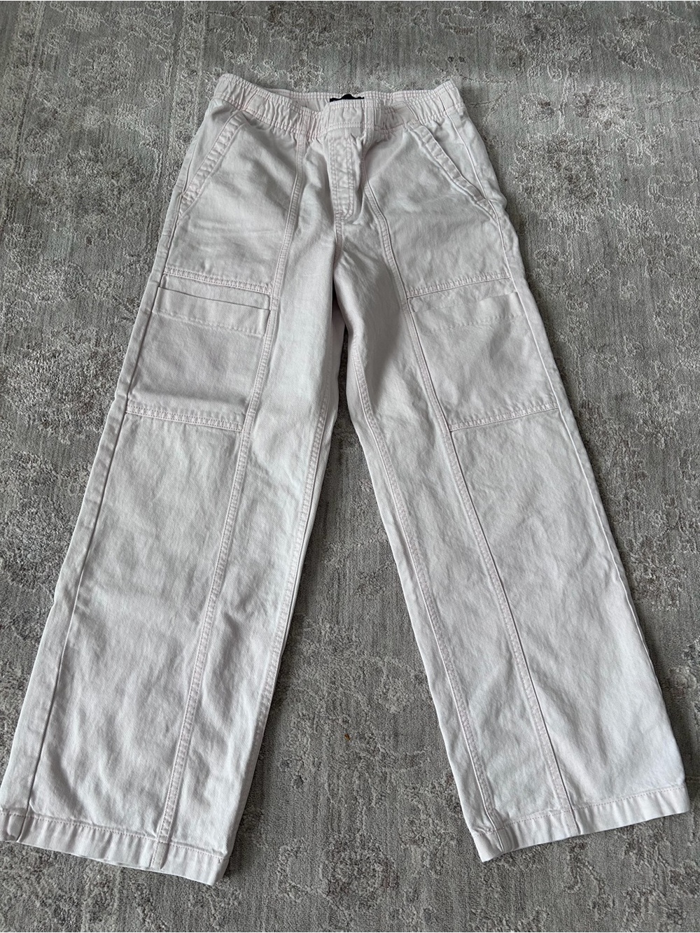 Gap Womens S Pale Pink Wide Leg Cargo Denim Utility Pants Elastic Waist Pull On